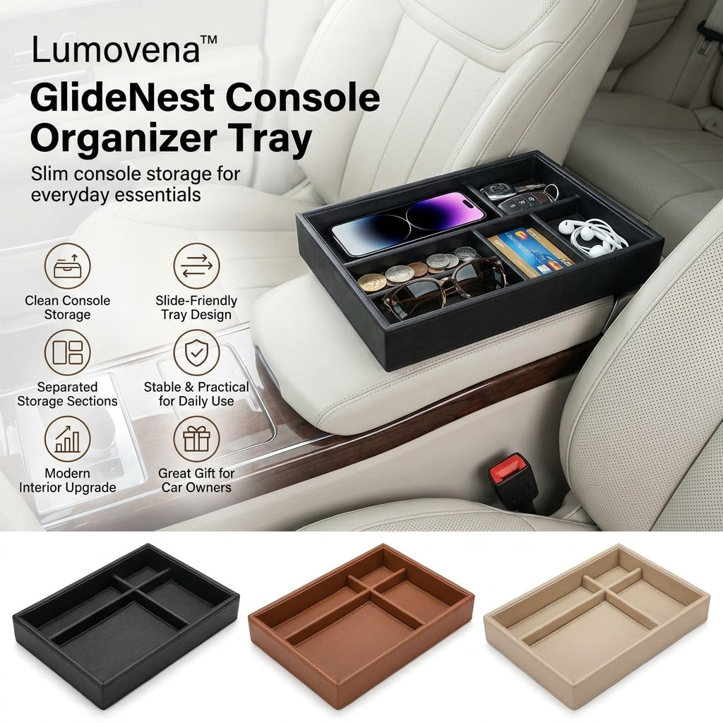 Lumovena™ GlideNest Console Organizer Tray