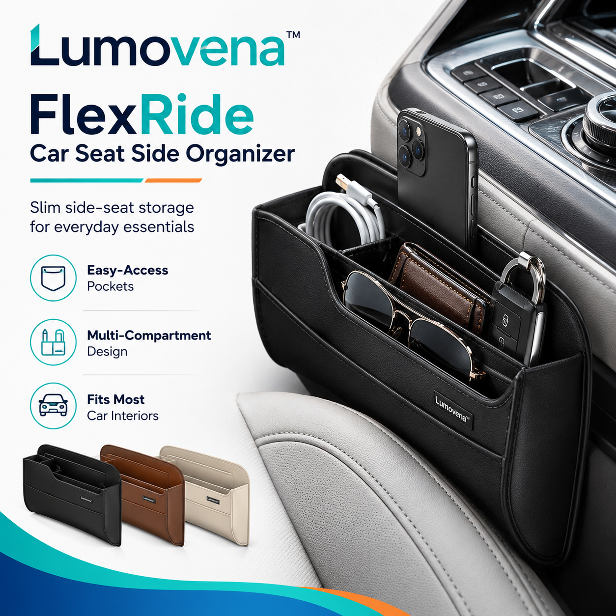 Lumovena™ FlexRide Car Seat Side Organizer