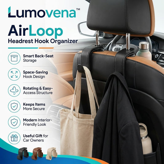 Lumovena™ AirLoop Headrest Hook Organizer